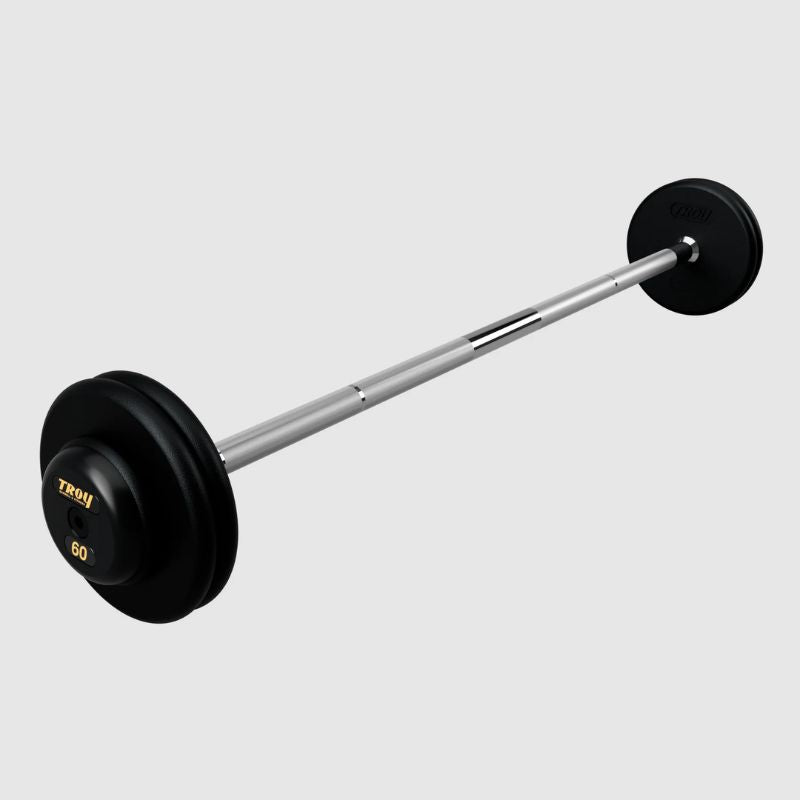 TROY Fixed Barbell Pro Style 60 lb Straight Barbell with Rubber Endcaps - Black _ PFB-R