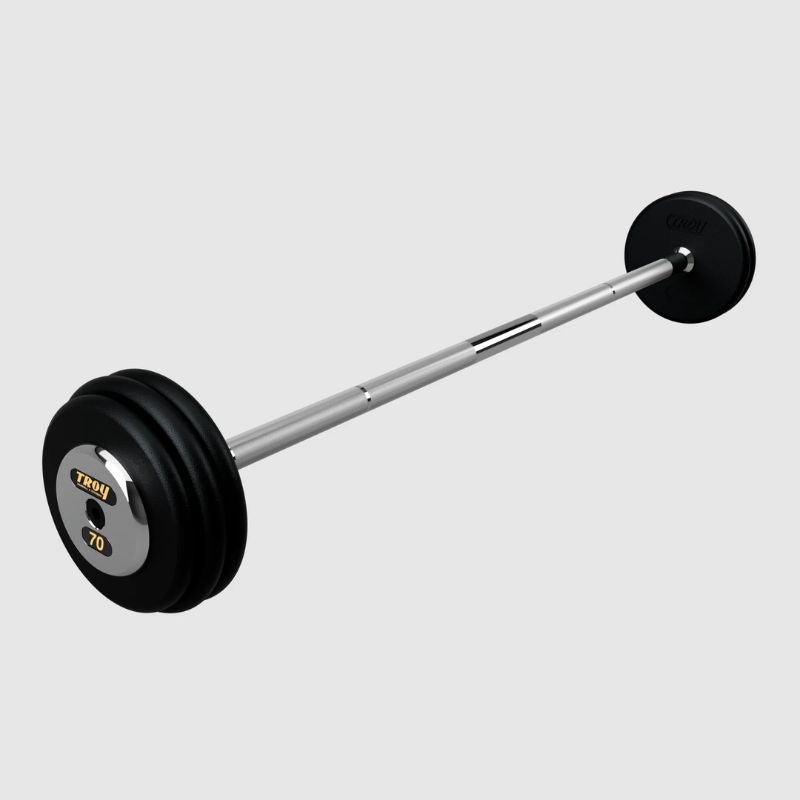 TROY Fixed Barbell Pro Style 70 lb Straight Barbell with Chrome Endcaps - Black _ PFB-C