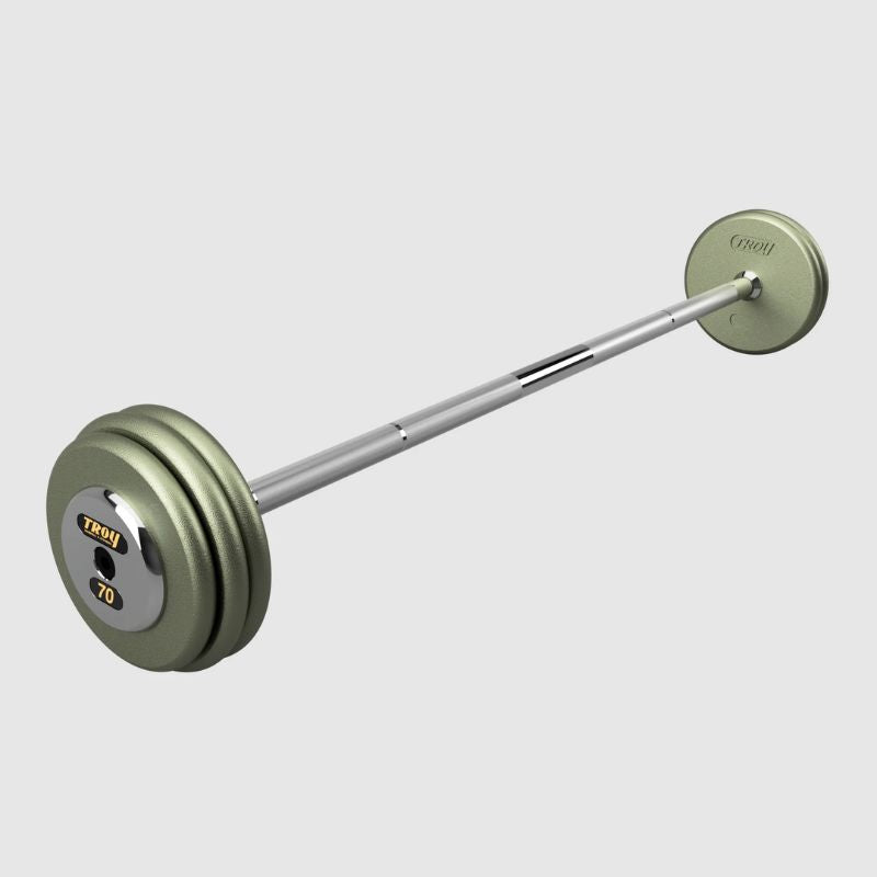 TROY Fixed Barbell Pro Style 70 lb Straight Barbell with Chrome Endcaps - Hammertone _ HFB-C