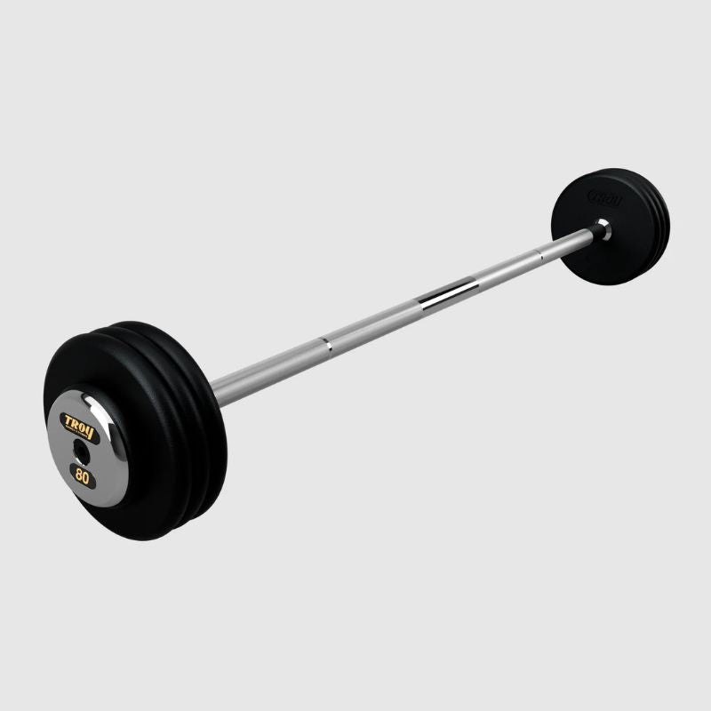 TROY Fixed Barbell Pro Style 80 lb Straight Barbell with Chrome Endcaps - Black _ PFB-C
