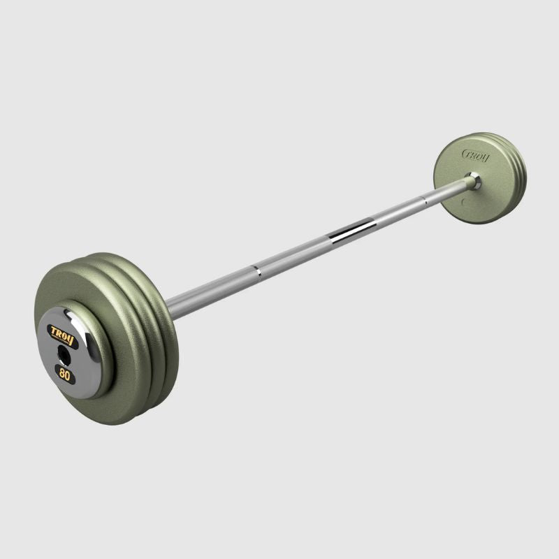 TROY Fixed Barbell Pro Style 80 lb Straight Barbell with Chrome Endcaps - Hammertone _ HFB-C