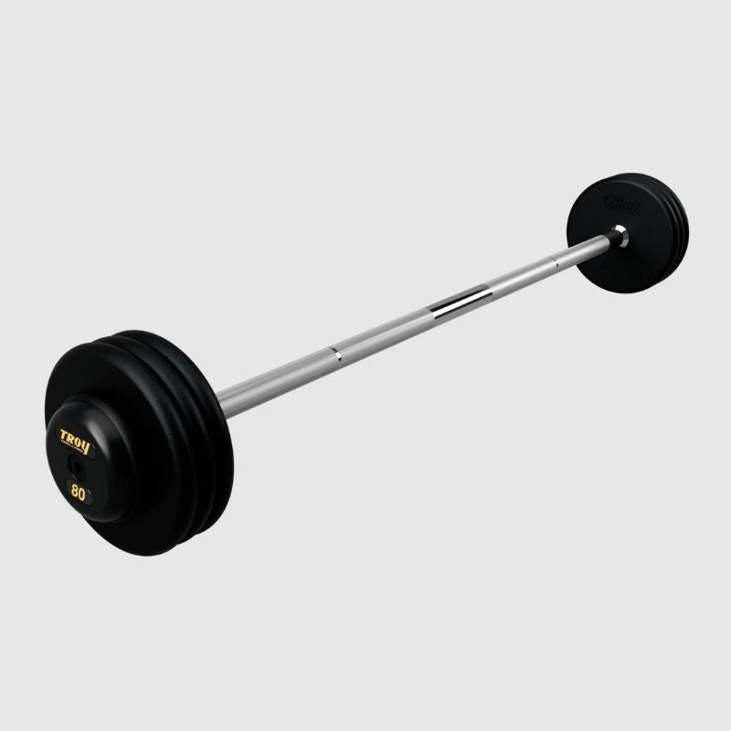 TROY Fixed Barbell Pro Style 80 lb Straight Barbell with Rubber Endcaps - Black _ PFB-R