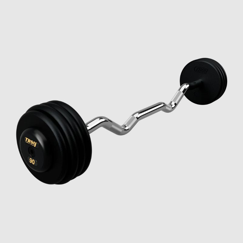 TROY Fixed Barbell Pro Style Curl Barbell Set with Rubber Endcaps