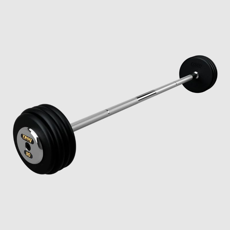 TROY Fixed Barbell Pro Style 90 lb Straight Barbell with Chrome Endcaps - Black _ PFB-C