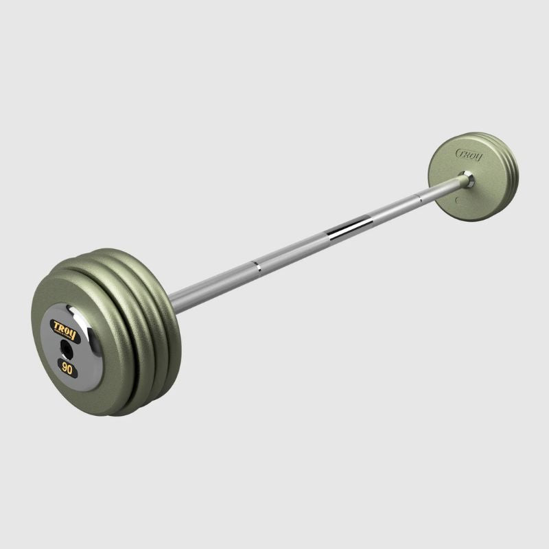 TROY Fixed Barbell Pro Style 90 lb Straight Barbell with Chrome Endcaps - Hammertone _ HFB-C