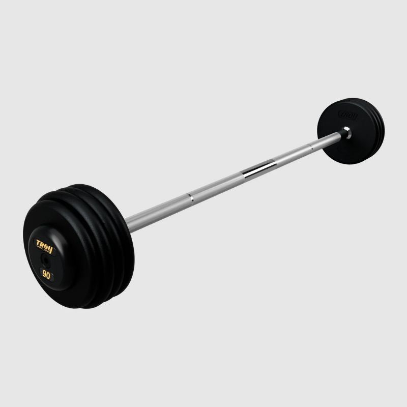 TROY Fixed Barbell Pro Style 90 lb Straight Barbell with Rubber Endcaps - Black _ PFB-R