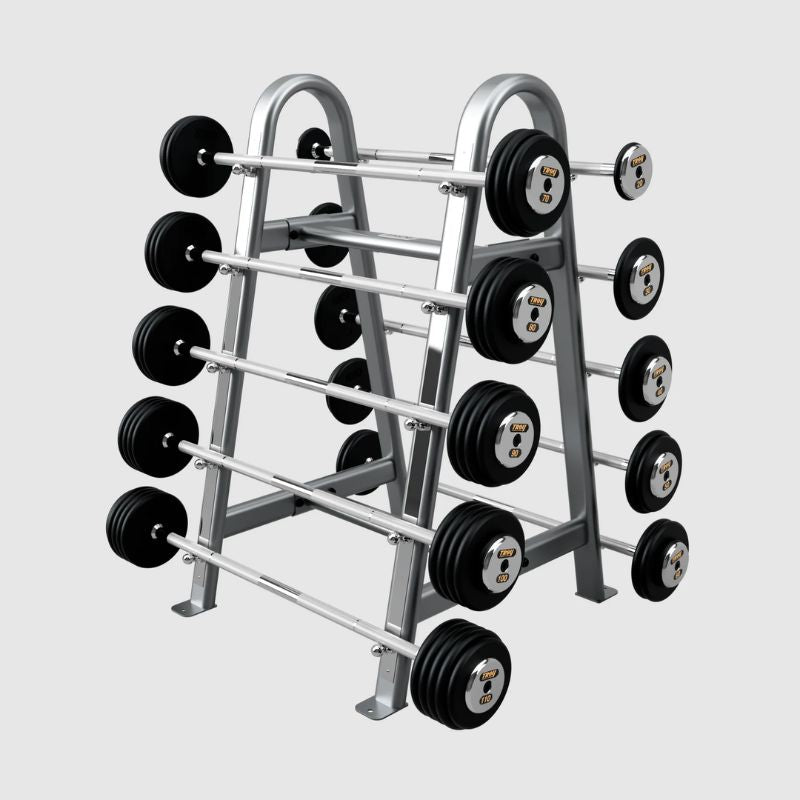 TROY Fixed Barbell Pro Style Straight Barbell Set with Chrome Endcaps - Black _ PFB-C with Rack