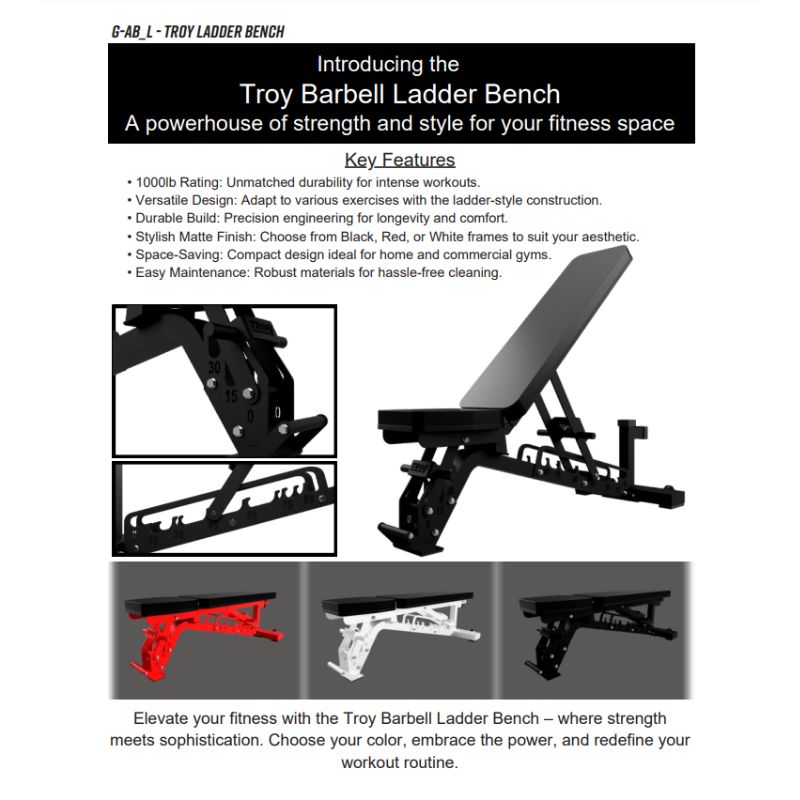 TROY G-AB-L Commercial Adjustable Ladder Bench Details