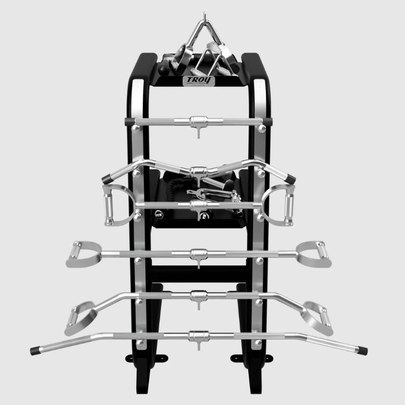 TROY GTAR  2-Tier Cable Attachment Accessory Rack Black Front View with Cable Attachments