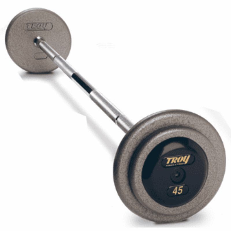 TROY HFB-R Pro Style Straight Barbell Hammer-tone Gray Rubber End Caps Main Display