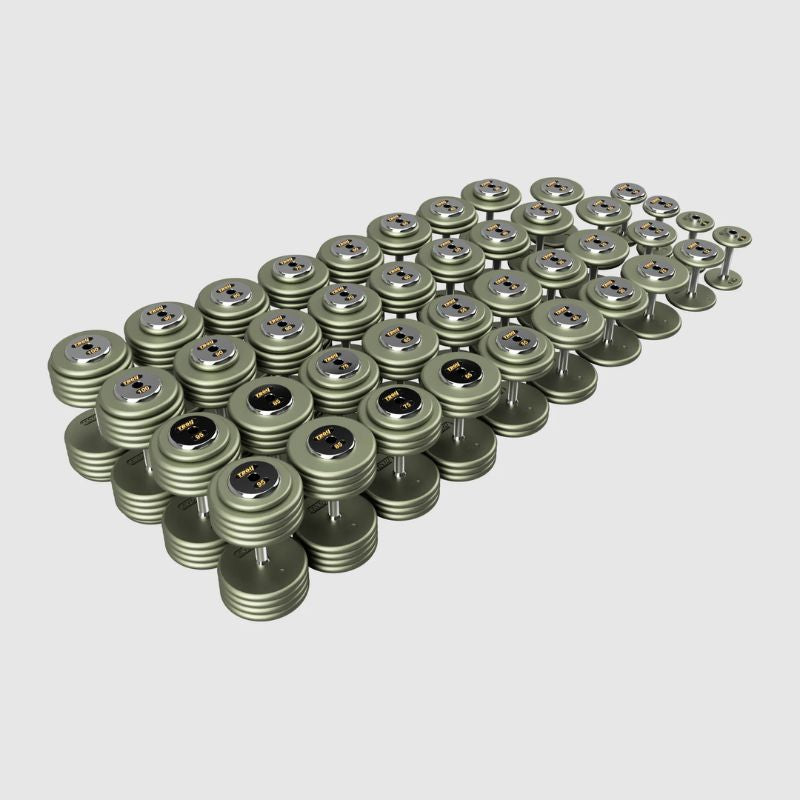 TROY HFDC-C Gray Hammer-tone Pro Style Dumbbell Sets Chrome End Caps 5 lb dumbbells to 100 lb dumbbell set