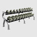 TROY HFDC-C Gray Hammer-tone Pro Style Dumbbell Sets Chrome End Caps 5 lb dumbbells to 50 lb dumbbells with 2 tier rack