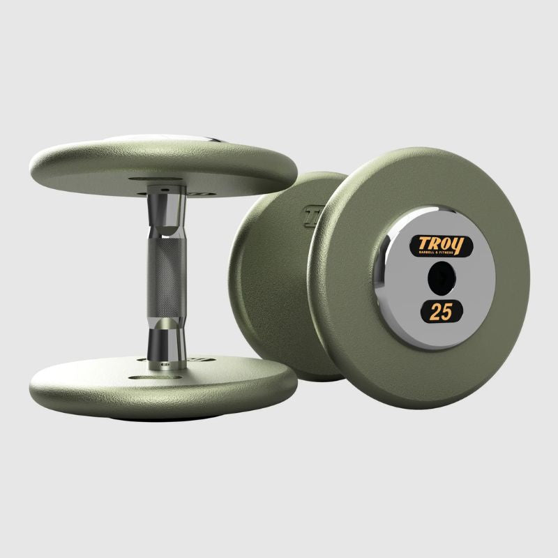 TROY HFDC-C Pro-Style Gray Dumbbell Contoured Handle & Chrome Endcaps 25 lb Dumbbells