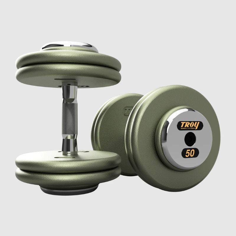 TROY HFDC-C Pro-Style Gray Dumbbell Contoured Handle & Chrome Endcaps 50 lb Dumbbells