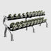TROY HFDC-C Pro-Style Gray Dumbbell Contoured Handle & Chrome Endcaps 5 lb to 50 lb Dumbbells Set with 2 Tier Rack