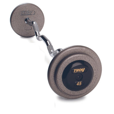 TROY HZB-R Pro Style Curl Barbell - Hammer-tone Gray Rubber End Caps 45 lb