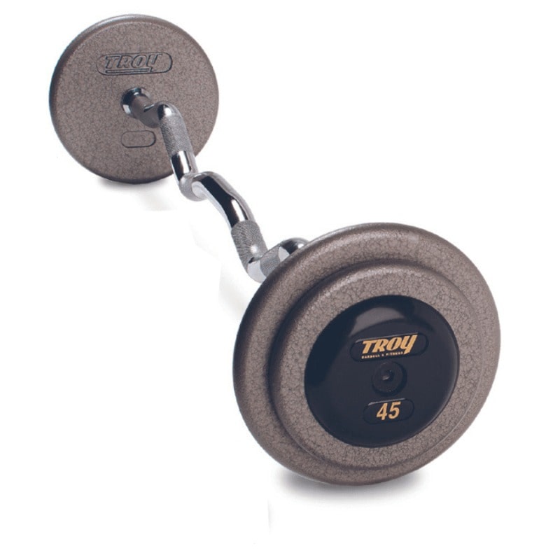 TROY HZB-R Pro Style Curl Barbell - Hammer-tone Gray Rubber End Caps 45 lb