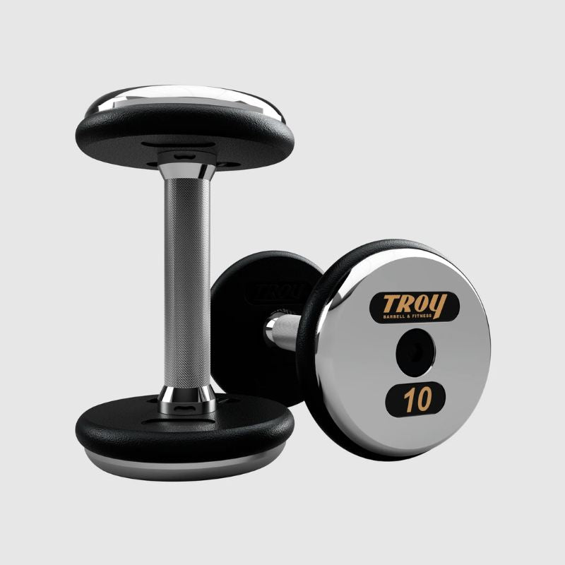 TROY PFD-C Black Textured Pro Style Dumbbell Set with Chrome End Caps 10 lb Dumbbells Pair