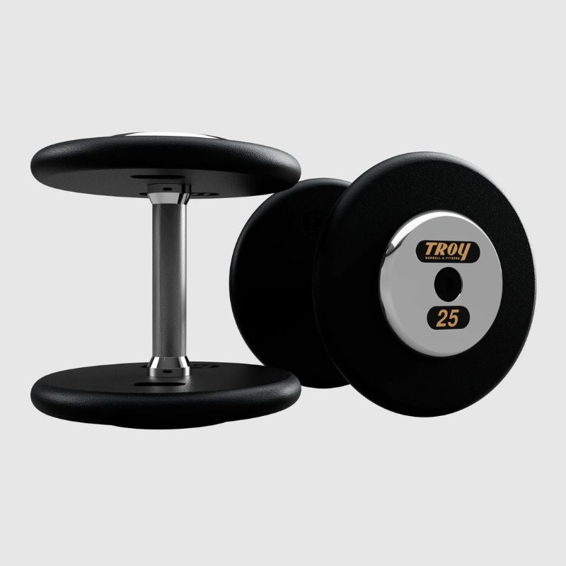 TROY PFD-C Black Textured Pro Style Dumbbell Set with Chrome End Caps 25 lb Dumbbells Pair