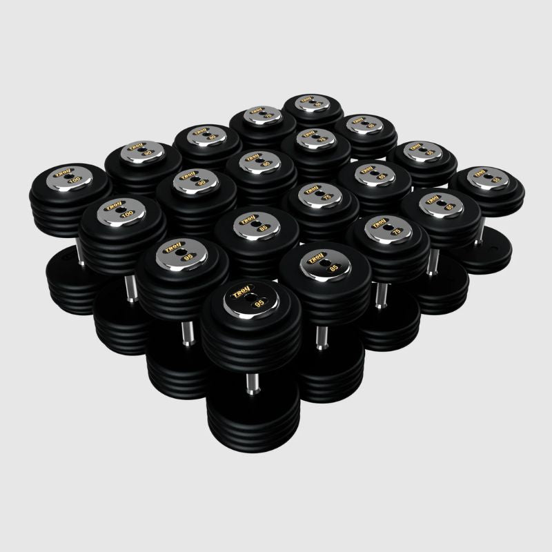 TROY PFD-C Black Textured Pro Style Dumbbell Set with Chrome End Caps 55 lb to 100 lb Dumbbells Set