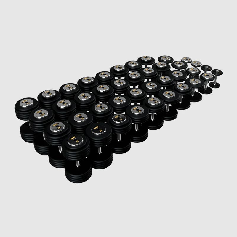 TROY PFD-C Black Textured Pro Style Dumbbell Set with Chrome End Caps 5 lb to 100 lb Dumbbells Set