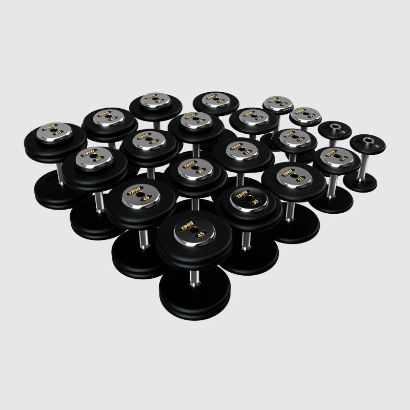 TROY PFD-C Black Textured Pro Style Dumbbell Set with Chrome End Caps 5 lb to 50 lb Dumbbells Set