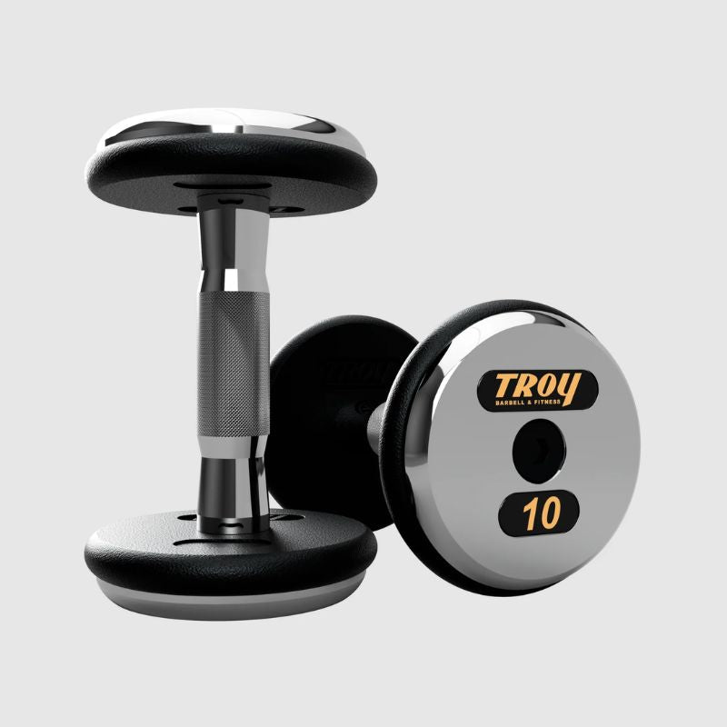 TROY PFDC-C Black Pro-Style Dumbbell Set Chrome Endcaps 10 lb dumbbells pair