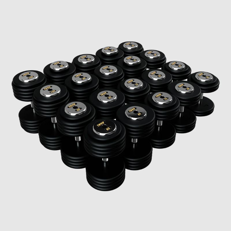 TROY PFDC-C Black Pro-Style Dumbbell Set Chrome Endcaps 55 lb to 100 lb dumbbells set