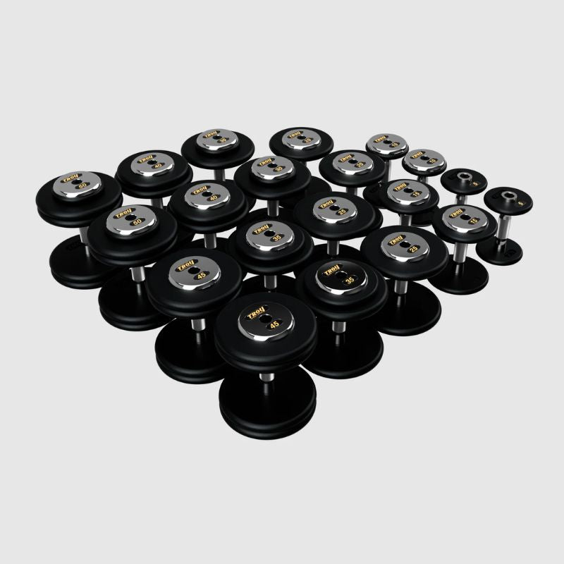 TROY PFDC-C Black Pro-Style Dumbbell Set Chrome Endcaps 5 lb to 50 lb dumbbells set