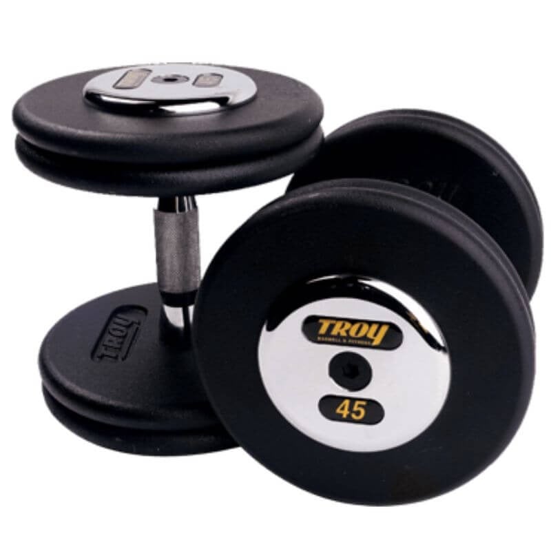 TROY PFDC-C Pro Style Dumbbells with Contoured Handle & Chrome Endcaps - Black