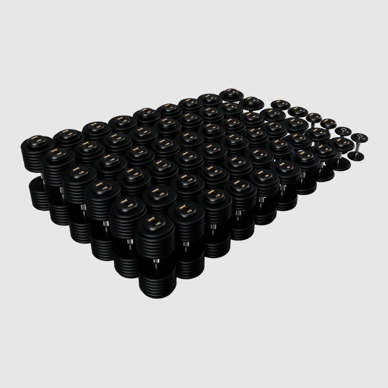 TROY PFDC-R 5-150 lbs Pro Style Dumbbell Set with Contoured Handles & Rubber Endcaps - Black