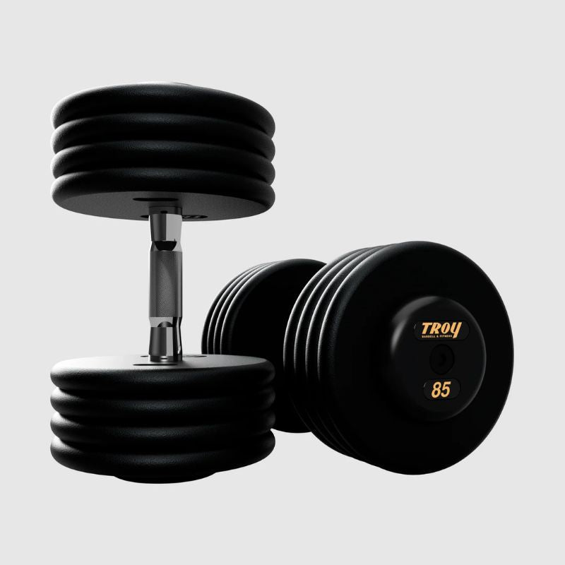 TROY PFDC-R 85 lbs Pro Style Dumbbell with Contoured Handles & Rubber Endcaps - Black
