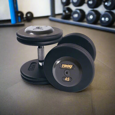 TROY PFDC-R Pro-Style Black Dumbbell Contoured Handle & Rubber Endcaps 45lbs Pair