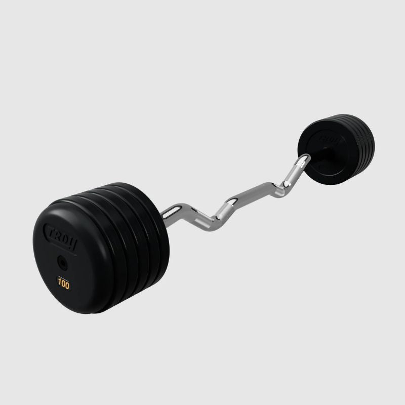 TROY RUFC-R Pro Style Curl Barbell- Rubber-Encased Plates 100 lb Fixed Curl Barbell