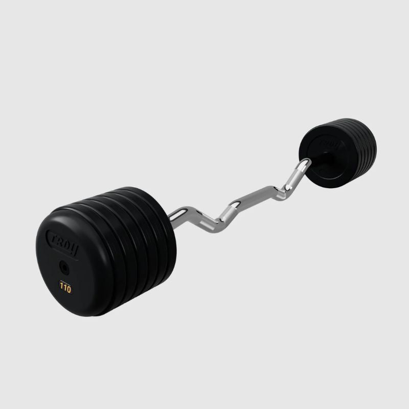 TROY RUFC-R Pro Style Curl Barbell- Rubber-Encased Plates 110 lb Fixed Curl Barbell