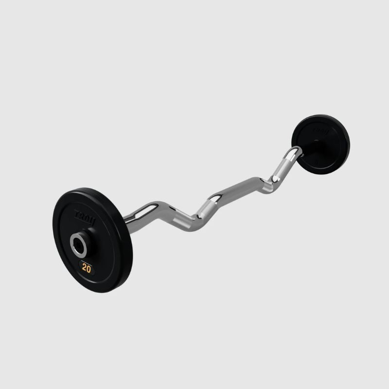 TROY RUFC-R Pro Style Curl Barbell- Rubber-Encased Plates 20 lb Fixed Curl Barbell