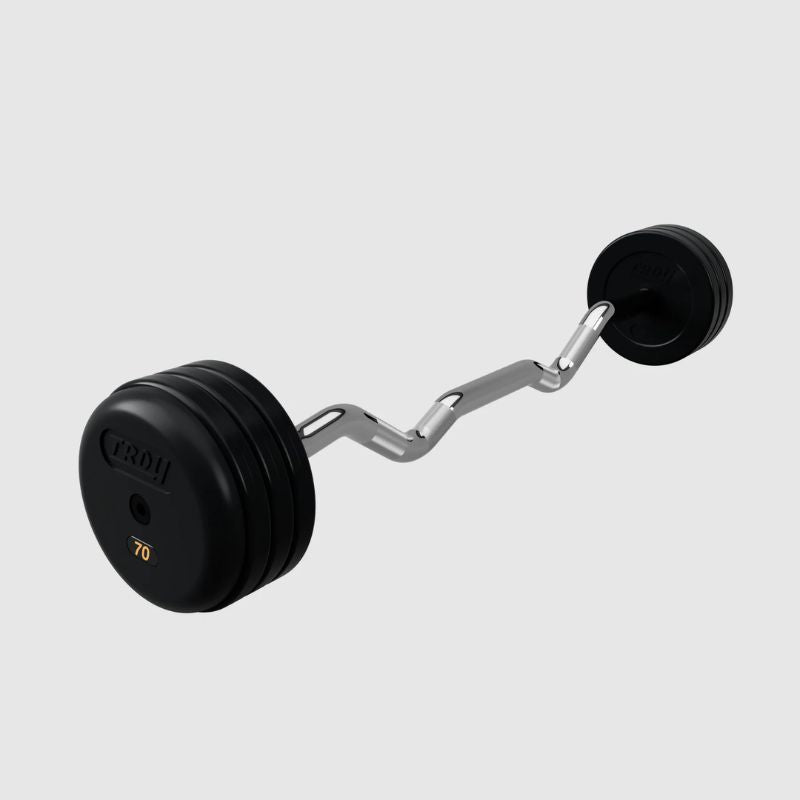 TROY RUFC-R Pro Style Curl Barbell- Rubber-Encased Plates 70 lb Fixed Curl Barbell