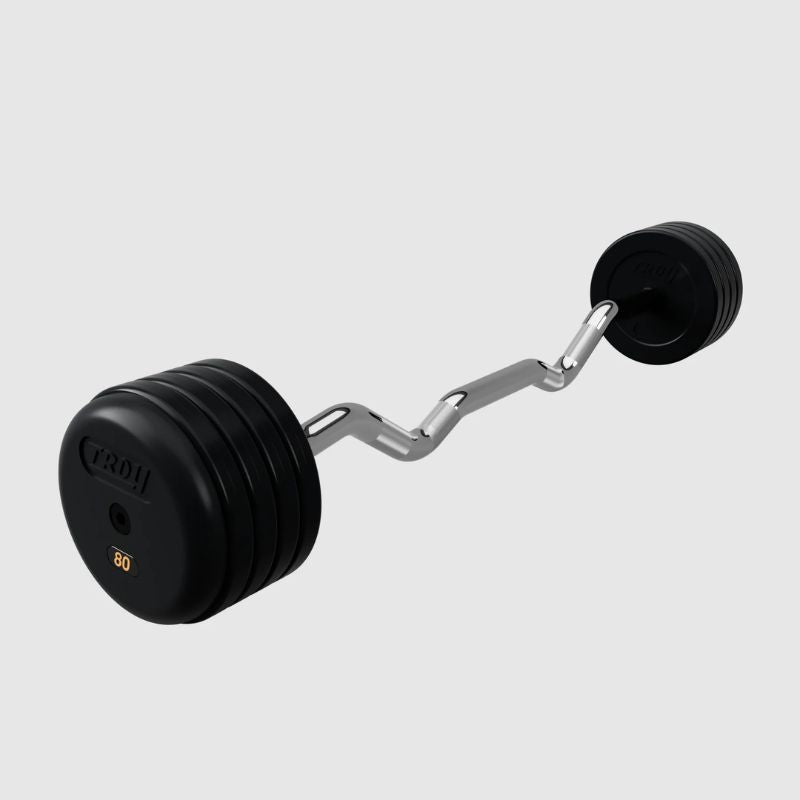 TROY RUFC-R Pro Style Curl Barbell- Rubber-Encased Plates 80 lb Fixed Curl Barbell