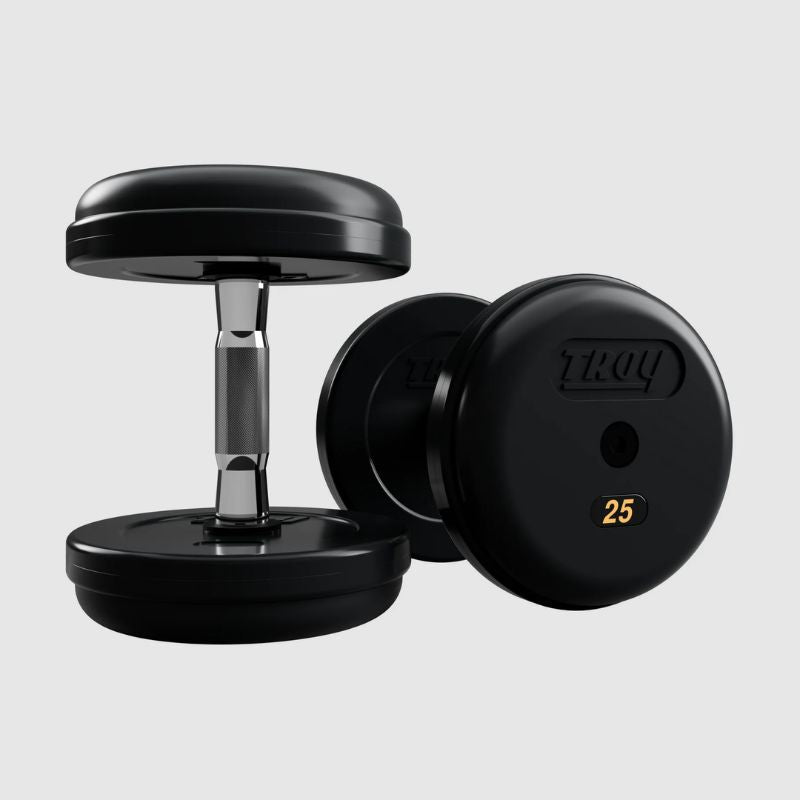 TROY RUFDC-R Rubber Encased Pro Style Dumbbell Set Contoured Handles 25 lb dumbbells pair