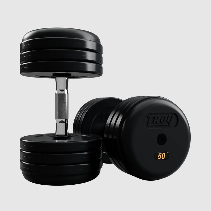 TROY RUFDC-R Rubber Encased Pro Style Dumbbell Set Contoured Handles 50 lb Dumbbells pair