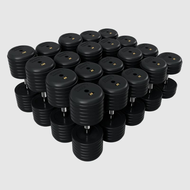 TROY RUFDC-R Rubber Encased Pro Style Dumbbell Set Contoured Handles 55 lb to 100 lb dumbbells set