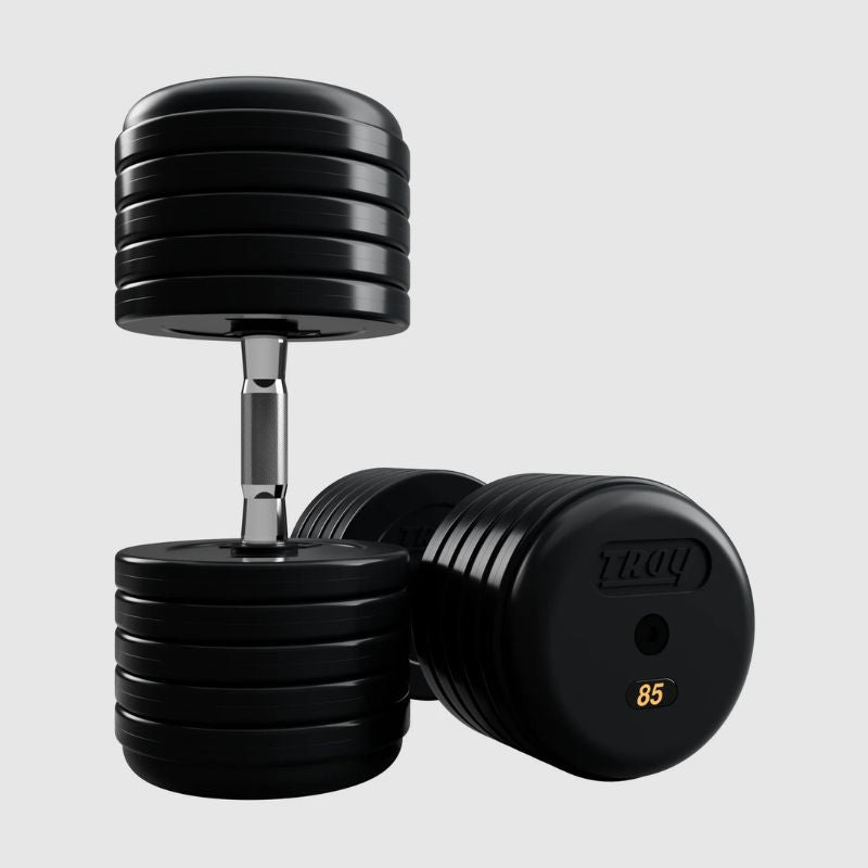 TROY RUFDC-R Rubber Encased Pro Style Dumbbell Set Contoured Handles 85 lb dumbbells pair