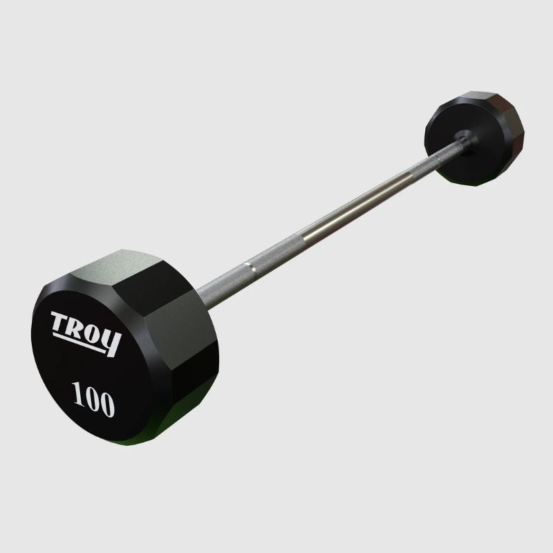 TROY TSB-U 12-Sided Urethane Straight Barbell 100 lb on a white background