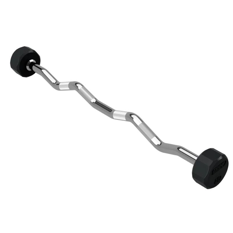 TROY TZB-020-110R  20-110 lb 12-Sided Solid Rubber Curl Barbell Set 20 lb Fixed Barbell
