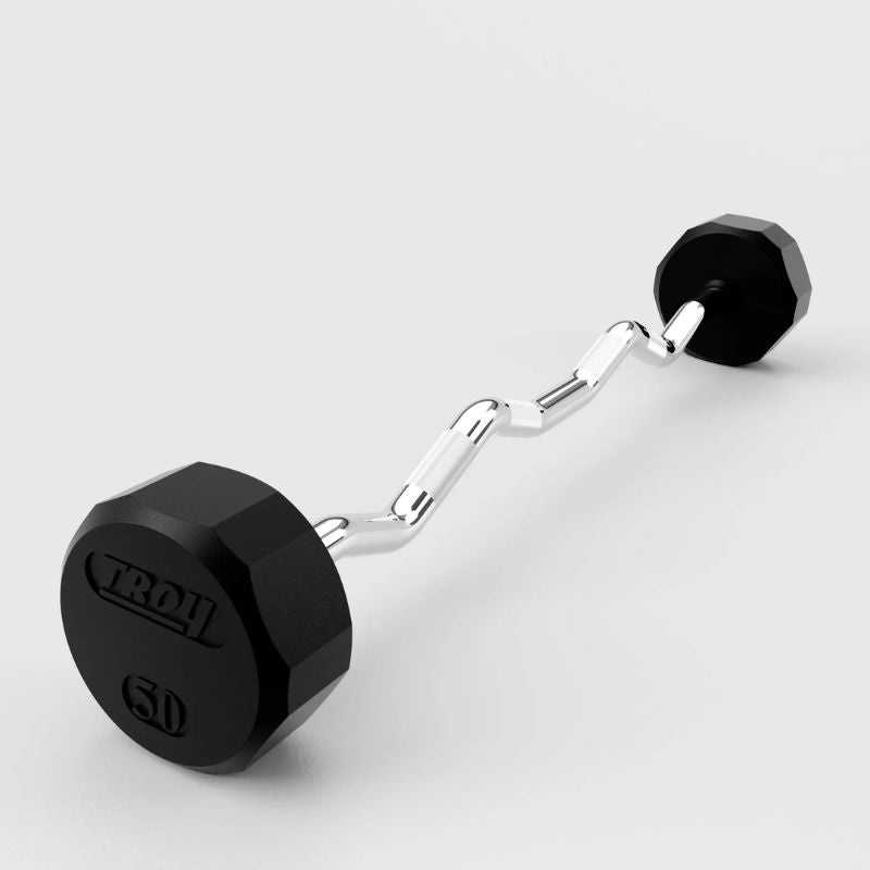 TROY TZB-R 12-Sided Solid Rubber Curl Barbell 50 lb