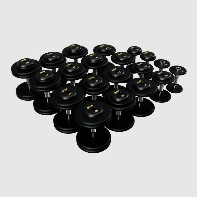 Title TROY PFDC-R 5-50 lbs Pro Style Dumbbell Set with Contoured Handles & Rubber Endcaps - Black