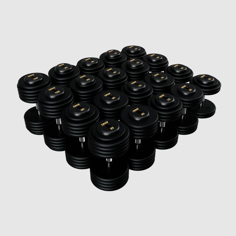 Title TROY PFDC-R 55-100 lbs Pro Style Dumbbell Set with Contoured Handles & Rubber Endcaps - Black