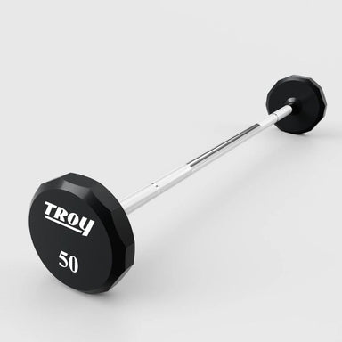 Troy 12-Sided Urethane Straight Barbell Set with Rack 50lbs in the Floor