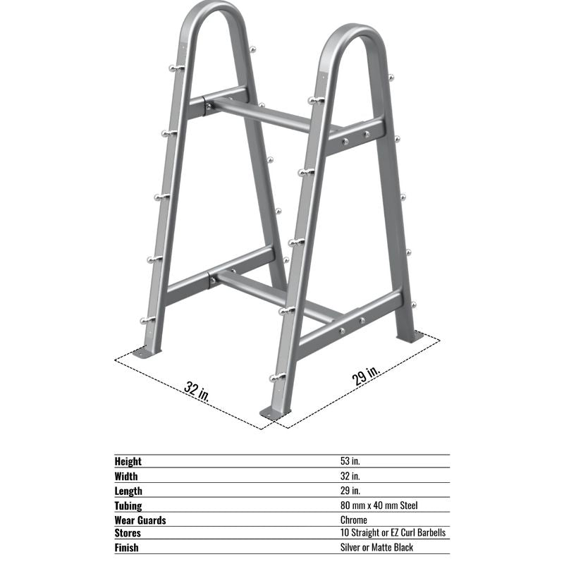 Troy 12-Sided Urethane Straight Barbell Set with Rack Dimensions and Specifications