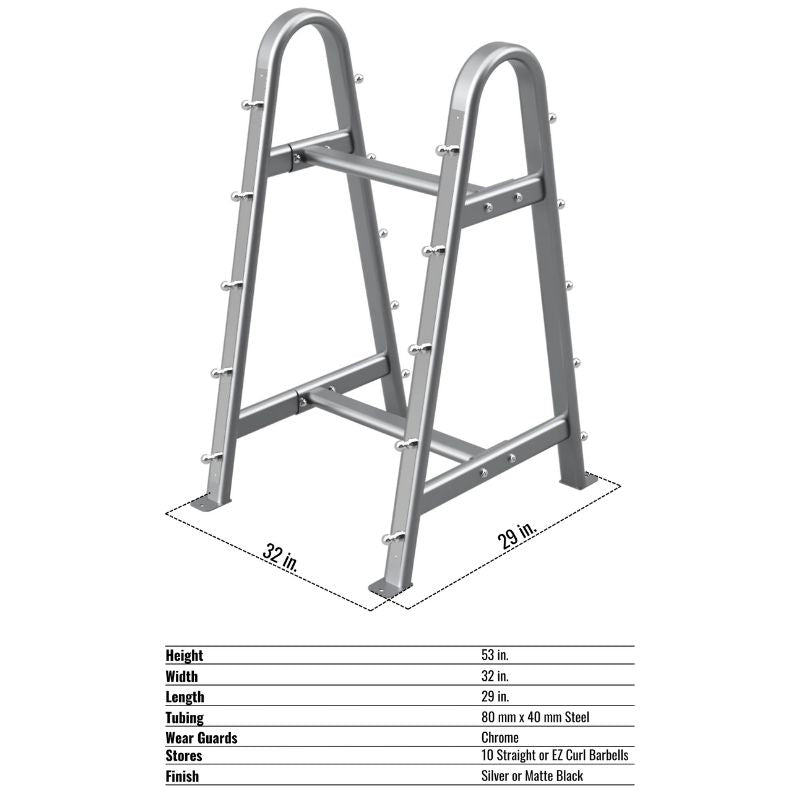 Troy BB-10 Double Sided Horizontal Fixed Barbell Rack Dimensions